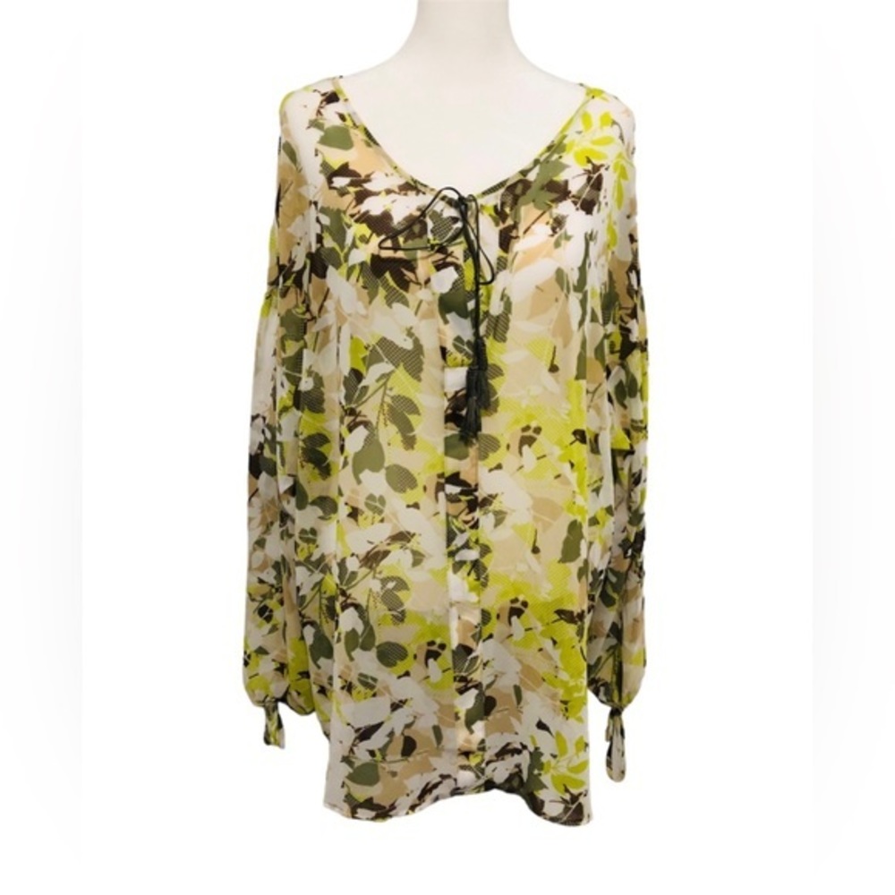 Floral Chiffon Blouse - Green and Brown